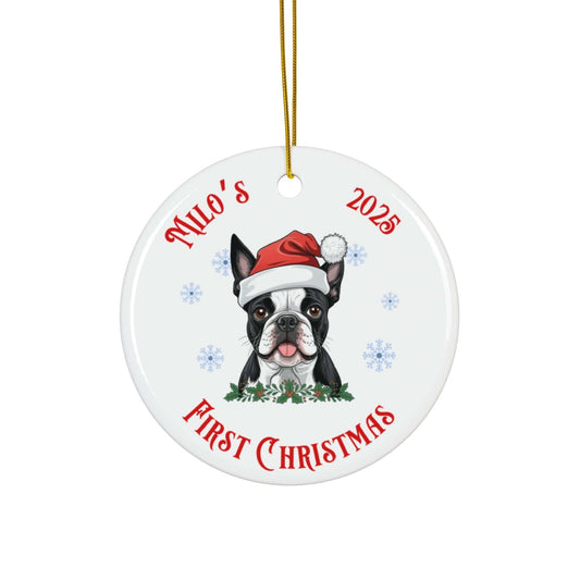 Boston Terrier Puppy First Christmas Ornament