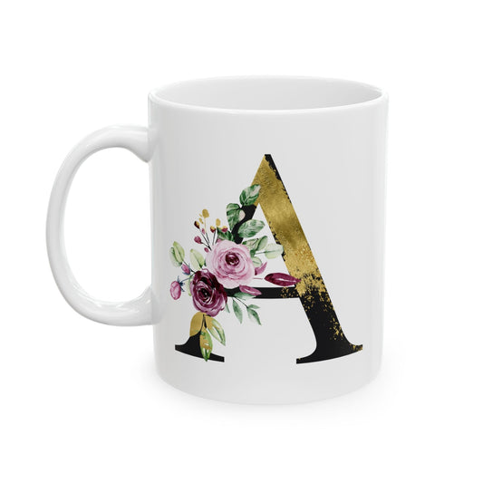 Floral Initial Mug – Elegant Gold Letter Monogram (A–Z)
