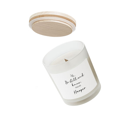 Be Still And Know Frosted Glass Candle — 11oz Personalized Scented Candle
