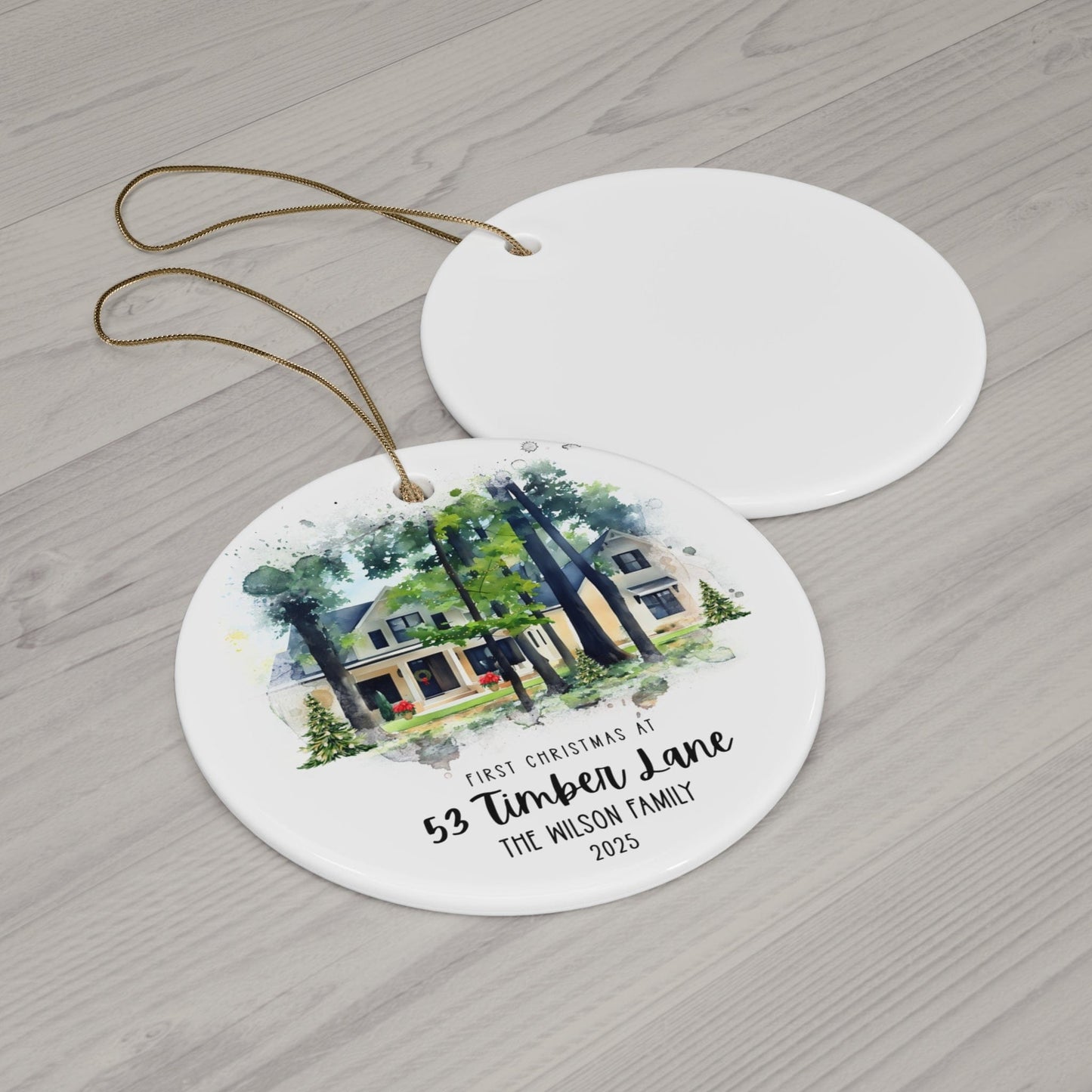 First Christmas Home Ornament – Custom Photo Watercolor Design